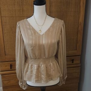 Express Beige Shimmer Striped Blouse Size M
